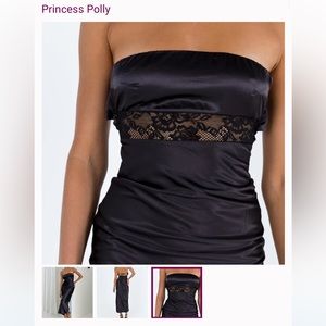 Princess Polly Black Strapless Maxi Dress with Lace Detail